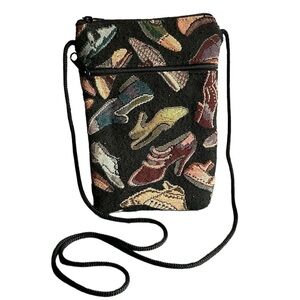 A La Main Tapestry Shoe Lover Vintage 1990s RARE Woven Crossbody